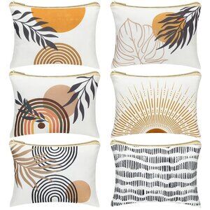 6 Pcs Boho Makeup Bag Canvas Sunshine Cosmetic Pouch Zipper Cute Large Cosmetic